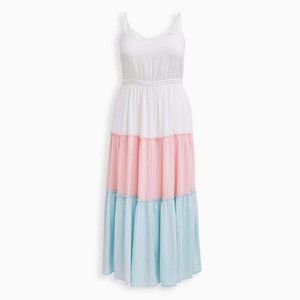 Multi Colorblock Challis Tiered Maxi Dress